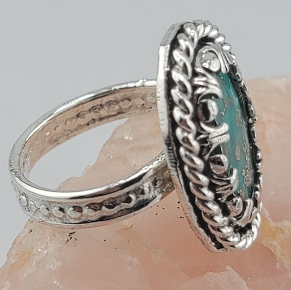TURQUOISE OVAL RING HANDMADE IN STERLING SILVER METAL SIZE 8 - Picture 3 of 7